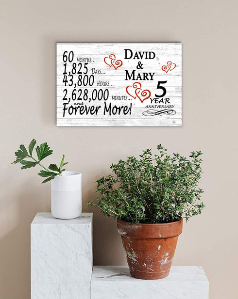 Personalized 5 Year Anniversary Gift – Traditional Wood Present Sign with Couple’s Names | Romantic Plaque