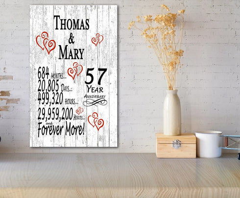 57 Year Anniversary Gift – Personalized 57th Anniversary Plaque with Custom Names