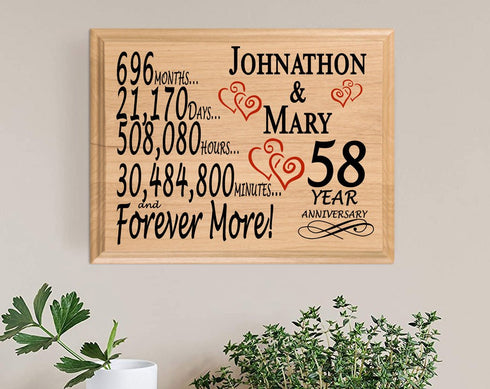 Personalized 58th Anniversary Gift – Custom Wood Keepsake for Husband, Wife, or Couple