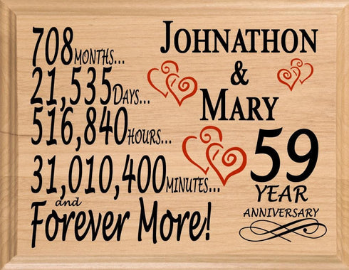 Personalized 59th Anniversary Gift – Custom Wood Keepsake for Husband, Wife, or Couple