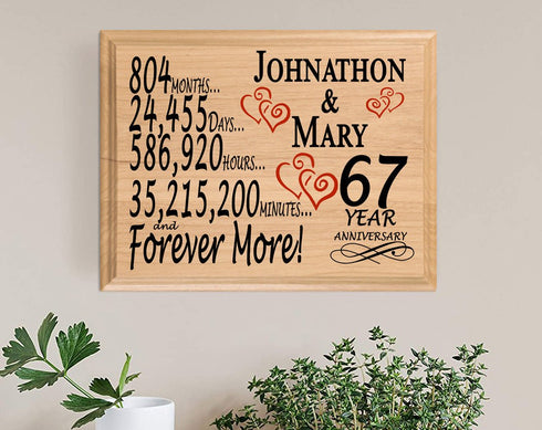 Personalized 67th Anniversary Gift – Custom Wood Keepsake for Husband, Wife, or Couple