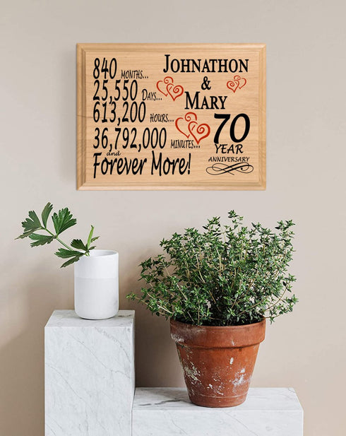 Personalized 70th Anniversary Gift – Custom Wood Keepsake for Husband, Wife, or Beloved Couple
