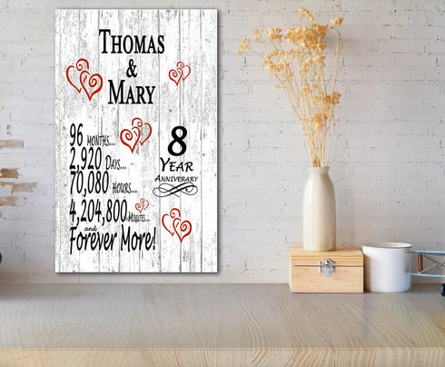 8 Year Anniversary Gift – Personalized 8th Anniversary Plaque with Custom Names