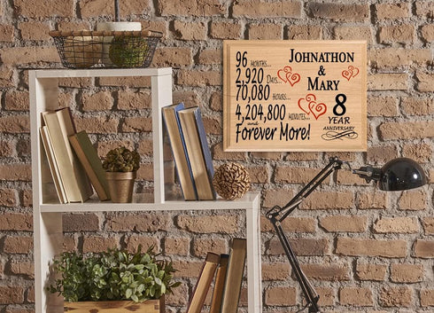8th Anniversary Gift - Personalized Wood Plaque for Husband, Wife or Couple - 8 Year
