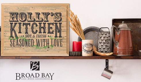 PERSONALIZED Kitchen Sign Wall Art Gift Rustic Seasoned With Love Design