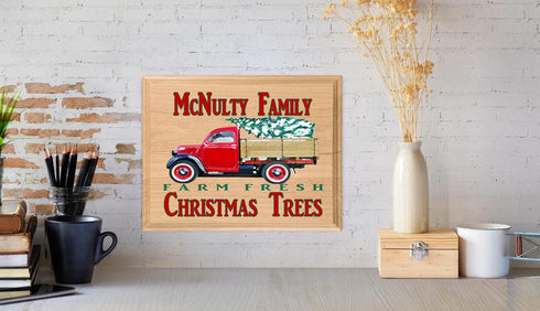 PERSONALIZED Christmas Family Sign Vintage Red Truck Christmas Tree Farm SHIPPING