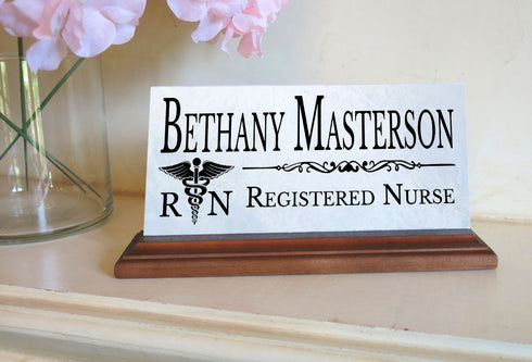 Registered Nurse Nameplate Gift - Solid Marble - Custom RN Name Plate
