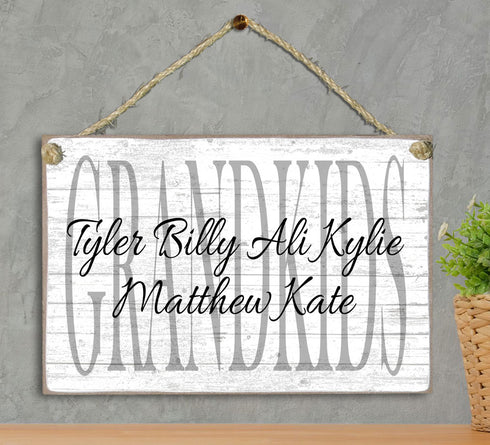 Grandparent Gift Sign With Grandkids Names Personalized For Grandma or Grandpa With Children's Names SOLID WOOD 16.5 in x 10.5 in