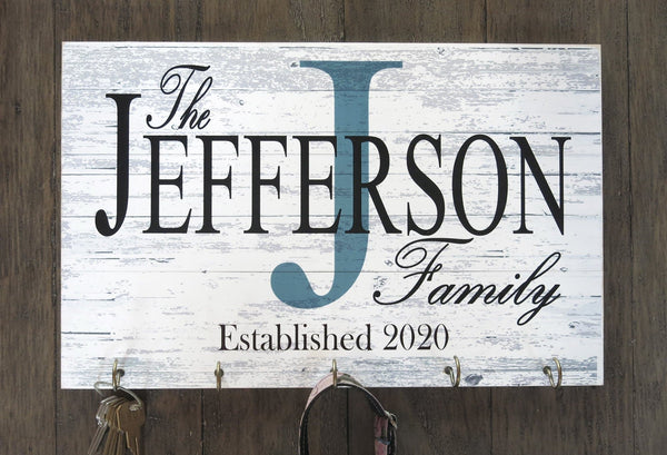 Family Name Sign KEY HOLDER OR LEASH HOOK Wall Art For Wedding Gift Or Family Decoration