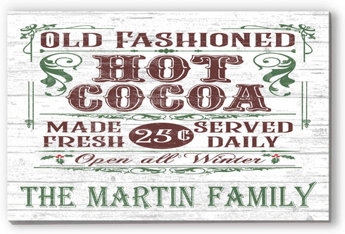 Customized Old Fashioned Hot Cocoa Christmas Holiday Sign