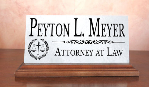 Attorney Nameplate Gift - Solid Marble - Lawyer Custom Desk Name Plate