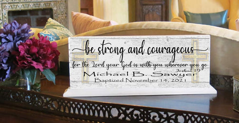 Baptism Gift Personalized Be Strong and Courageous With Name and Baptism Date