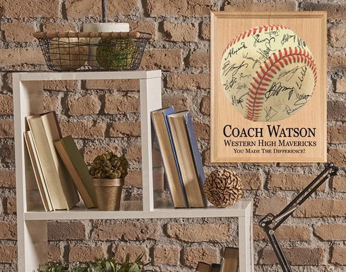 Baseball Coach Gift Plaque - Personalized Signable Custom Wood Award