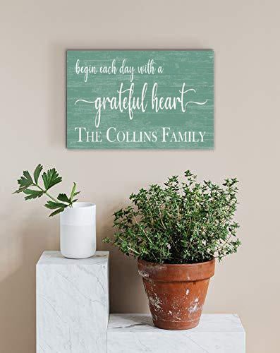 Begin Each Day With A Grateful Heart Family Name Sign