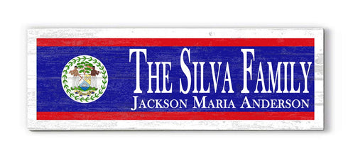Belize Flag Sign - Personalized Family Name - Custom Wood Belizean Heritage Gift