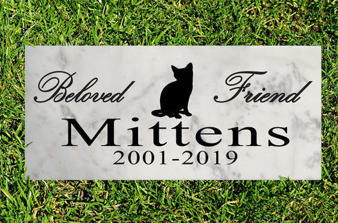 Beloved Cat Memorial Plaque – Personalized Marble Plaque with Name, Dates & 3 Silhouette Options