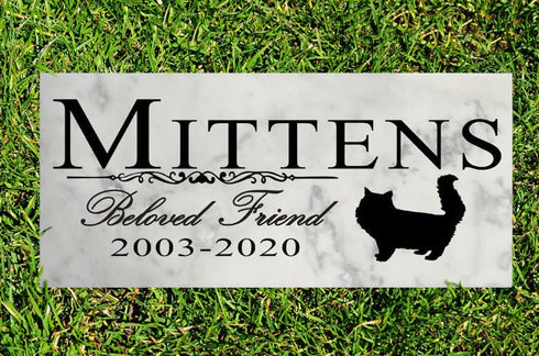 Personalized Cat Memorial – Marble Pet Plaque with Name & Years | “Beloved Friend” with Cat Silhouette