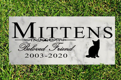 Personalized Cat Memorial – Marble Pet Plaque with Name & Years | “Beloved Friend” with Cat Silhouette