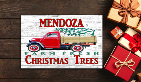 Christmas Family Sign Vintage Red Truck Christmas Tree Farm Rustic Sign