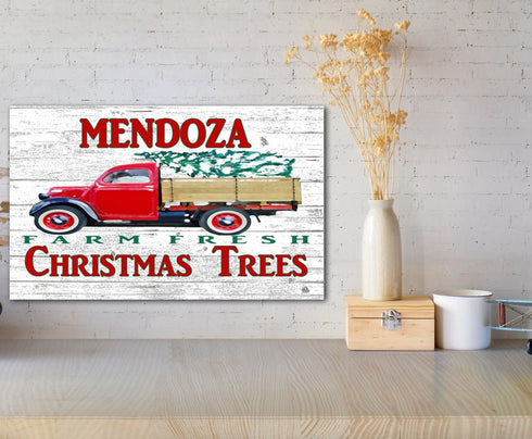 Christmas Family Sign Vintage Red Truck Christmas Tree Farm Rustic Sign