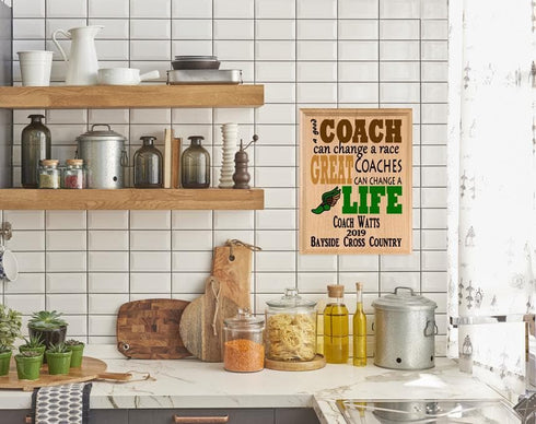 Custom Cross Country Coach Gift – Personalized Wood Plaque with Name & Year – “Great Coaches Change Lives” – Made in USA – 11x8.5