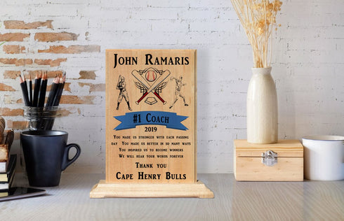 Custom Baseball Coach Gift Plaque