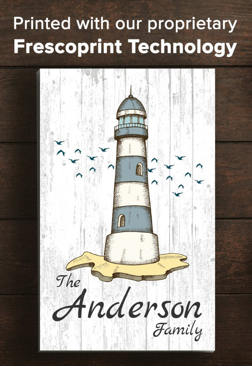 Custom Beach Home Sign - Lighthouse Design with Family Name - Solid Wood