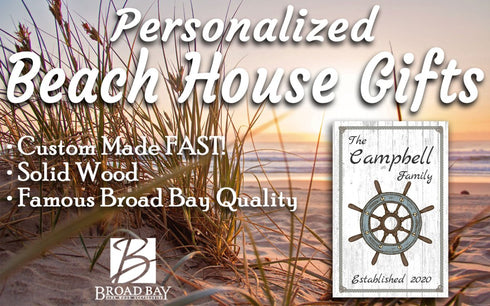 Custom Beach House Sign - Family Name & Established Date - Personalized Nautical Ship Wheel