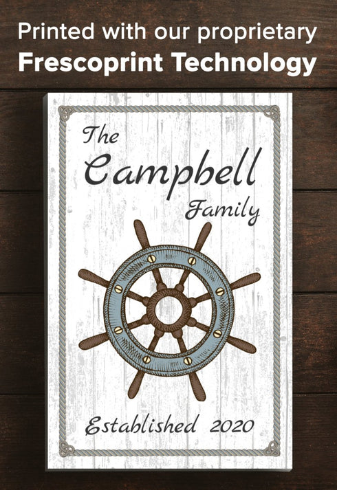 Custom Beach House Sign - Family Name & Established Date - Personalized Nautical Ship Wheel