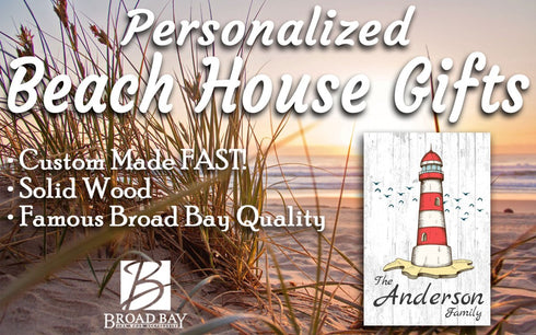 Custom Beach House Sign - Lighthouse Design with Personalized Family Name - Solid Wood