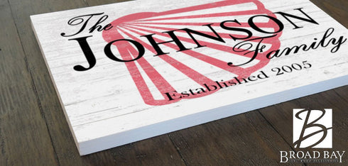 Custom Beach House Sign with Name & Established Date - Solid Wood - Shell Design