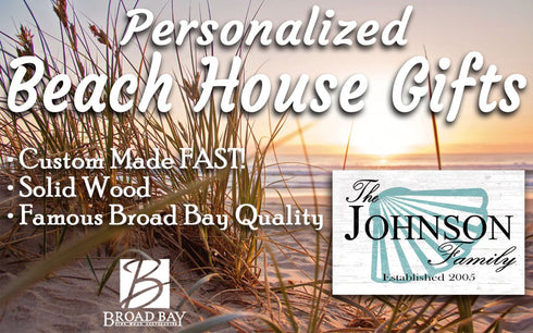 Custom Beach House Sign with Name & Established Date - Solid Wood - Shell Design