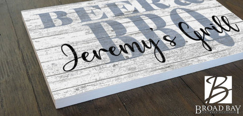 Custom Beer & BBQ Sign Personalized Grilling Gift for Dad, Grandpa, Boyfriend Husband Or Any Cool Man