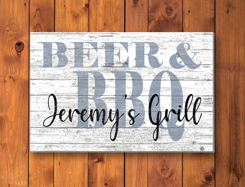 Custom Beer & BBQ Sign Personalized Grilling Gift for Dad, Grandpa, Boyfriend Husband Or Any Cool Man
