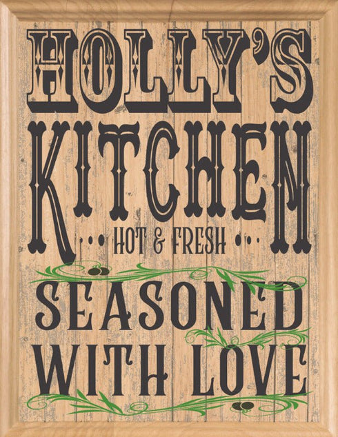Custom Kitchen Signs Personalized Name Solid Wood Decor - 11" x 8.5"