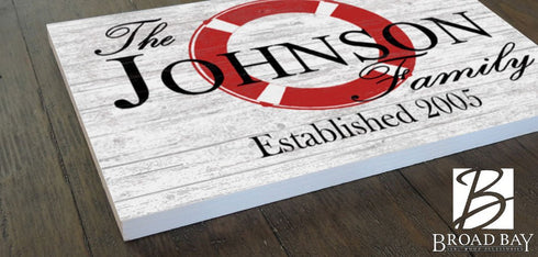 Custom Lake or Beach House Sign β Lifesaver Ring Design with Family Name & Established Year | Personalized Pool or Coastal Decor