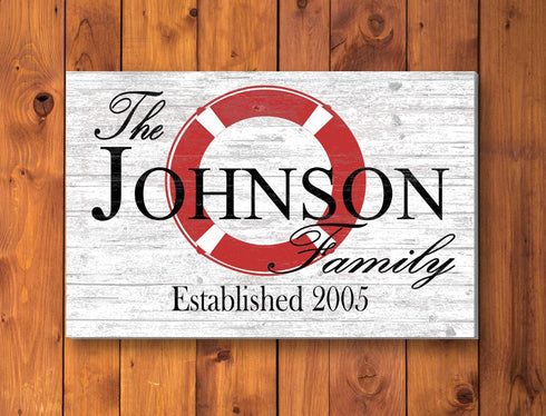 Custom Lake or Beach House Sign β Lifesaver Ring Design with Family Name & Established Year | Personalized Pool or Coastal Decor