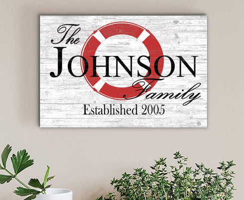 Custom Lake or Beach House Sign β Lifesaver Ring Design with Family Name & Established Year | Personalized Pool or Coastal Decor