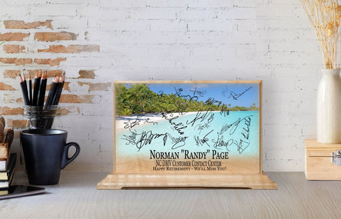 Custom Retirement Gift Plaque Personalized Signable Beach Theme