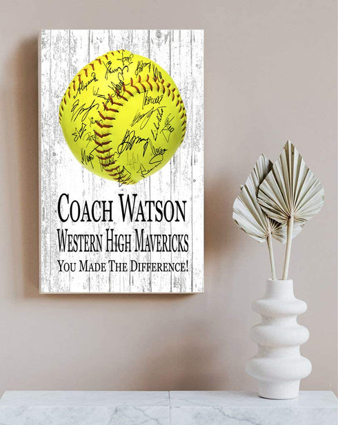 Softball Coach Gift Plaque - Personalized Signable Custom Wood Award
