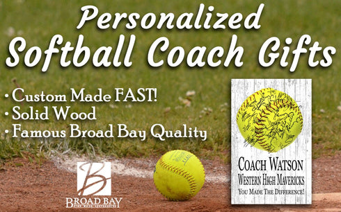 Softball Coach Gift Plaque - Personalized Signable Custom Wood Award