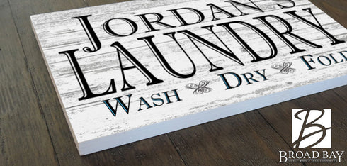 Personalized Laundry Sign - Wash Dry Fold - Custom Large Wood Wall Art