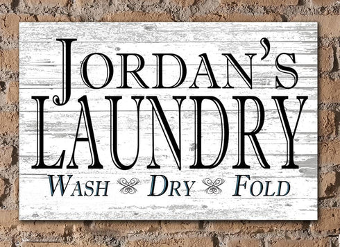 Personalized Laundry Sign - Wash Dry Fold - Custom Large Wood Wall Art