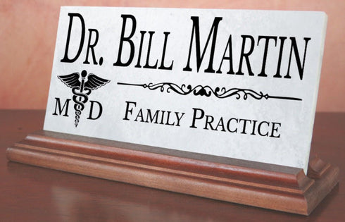 Medical Doctor Nameplate Gift - Marble Physician Desk Name Plate - Solid Marble