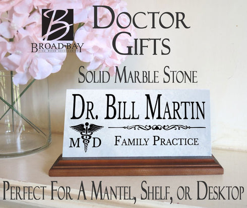 Medical Doctor Nameplate Gift - Marble Physician Desk Name Plate - Solid Marble
