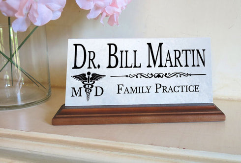 Medical Doctor Nameplate Gift - Marble Physician Desk Name Plate - Solid Marble