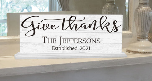 Family Name Established Sign GIVE THANKS Inspirational Home Decor