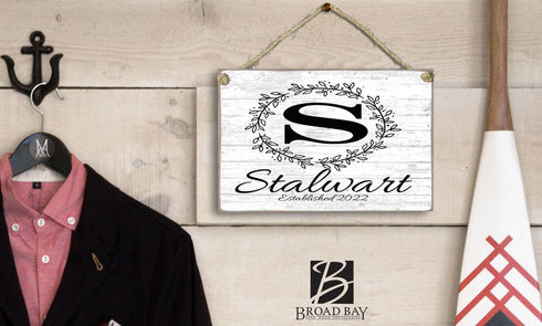Family Name Established Sign With Monogram Personalized Gift for Wedding or Housewarming
