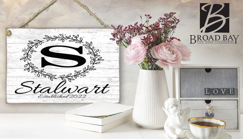Family Name Established Sign With Monogram Personalized Gift for Wedding or Housewarming