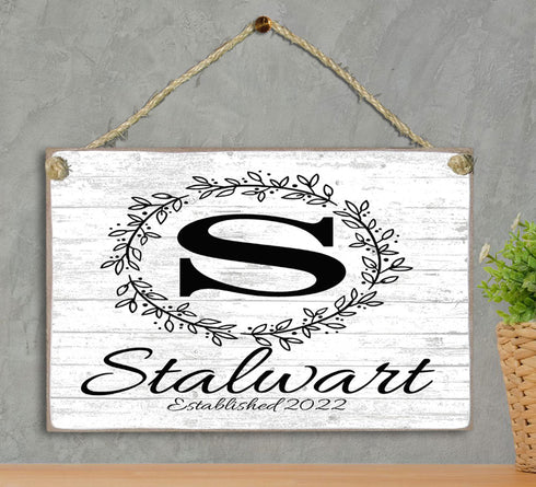 Family Name Established Sign With Monogram Personalized Gift for Wedding or Housewarming